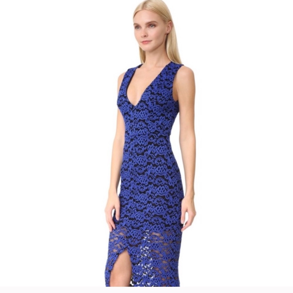 Alice&Olivia cobalt and black lace evening gown